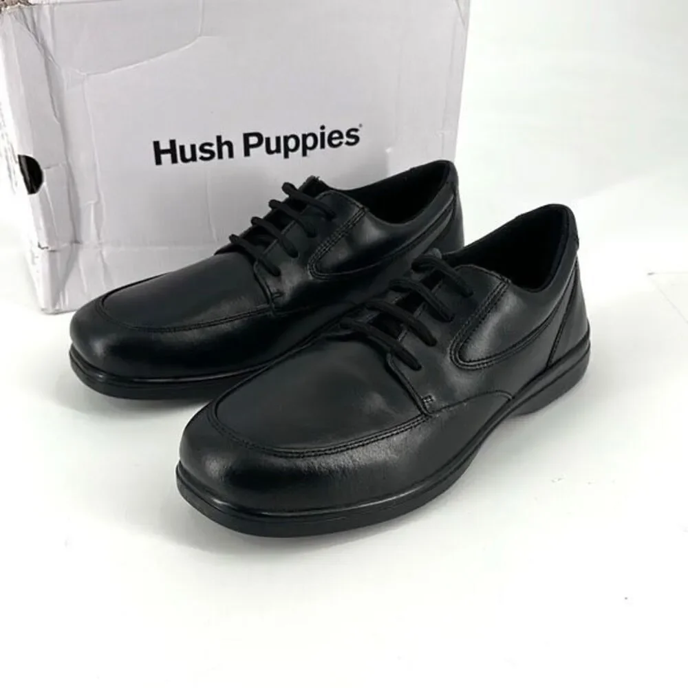 NIB Hush Puppies Ty Big Boys‎ Leather Lace Up Oxford Dress Shoes Black Size 6.5M